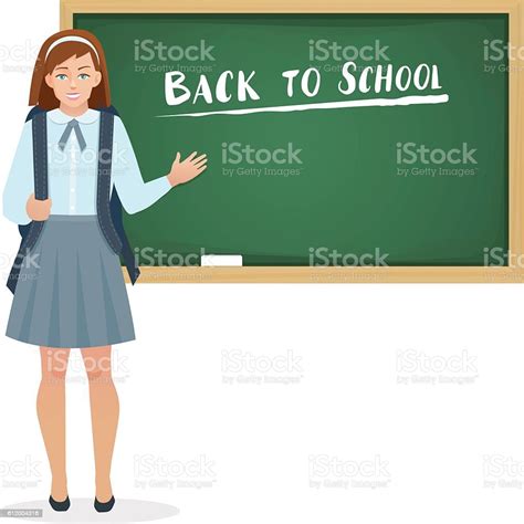 Schoolgirl In The Form Of Stands At The Blackboard Stock Illustration Download Image Now Istock