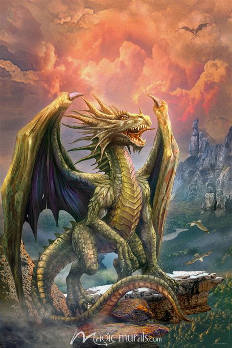 Dragon On The Rock Wallpaper Wall Mural By Magic Murals