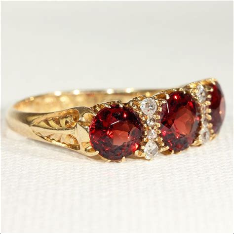 Fabulous Antique Garnet And Diamond Ring Edwardian In 18k Gold From