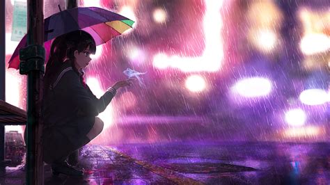 1024x768 Umbrella Rain Anime Girl 4k 1024x768 Resolution