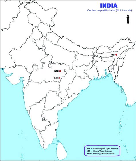 Map Of India Indicating The Locations Of The Kanha Tiger Reserve Ktr