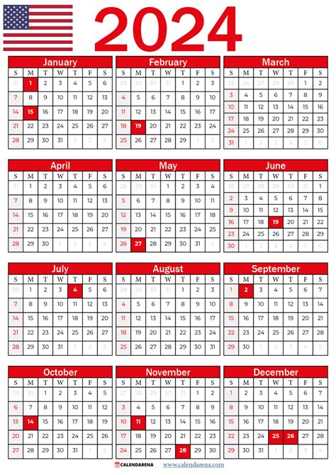 2024 Printable Calendar With Holidays Usa Calendar 2024