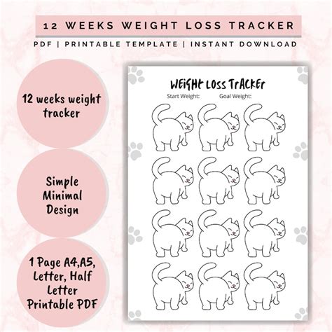 Weight Loss Tracker 12 Weeks Cat Weight Loss Chart Motivational Chart Slimming World Weight