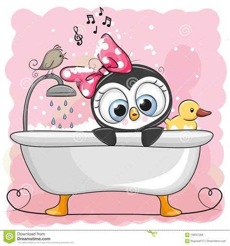 Cute Cartoon Penguin Girl In The Bathroom Stock Vector Illustration Of Domestic Cute 109257269