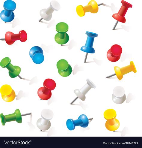 Set Of Push Pins In Different Colors Thumbtacks Vector Image
