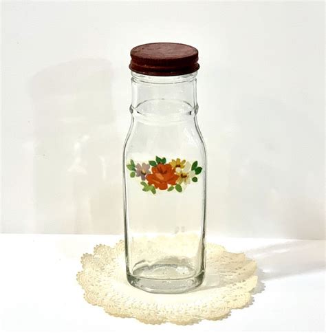 Vintage Hazel Atlas Ribbed Glass Jar Flowers Decal Etsy In