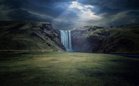 Waterfall Nature River Landscape Sun Rays Cliff Dark Clouds Sunlight Iceland Wallpapers
