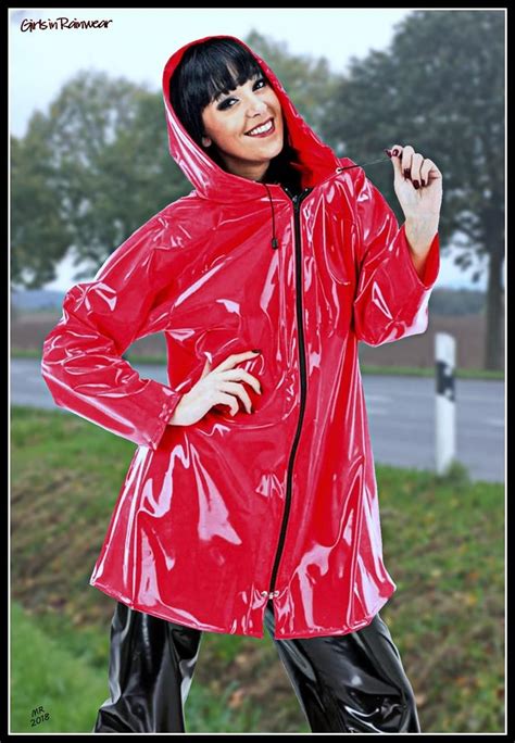 Pvc Regenjacke Rot Roter Regenmantel Regenmantel Lack Kleidung
