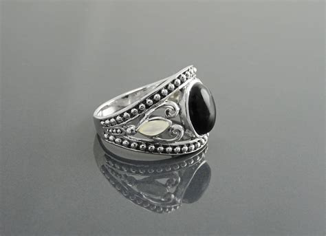 Black Onyx Ring Sterling Silver Black Onyx Gemstone And Mother Of Pearl