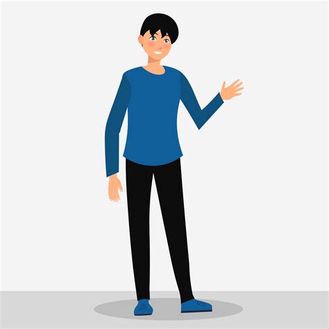 Young Man Waving Hand And Smiling 2154195 Vector Art At Vecteezy