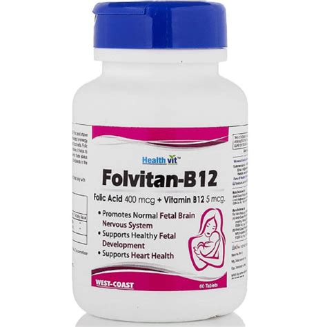 Healthvit Folvitan B12 Folic Acid 400 Mcg Vitamin B12 5 Mcg 60 Tablets