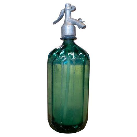 Heavy Glass Vintage Lime Green French Soda Syphon Bottle Bar