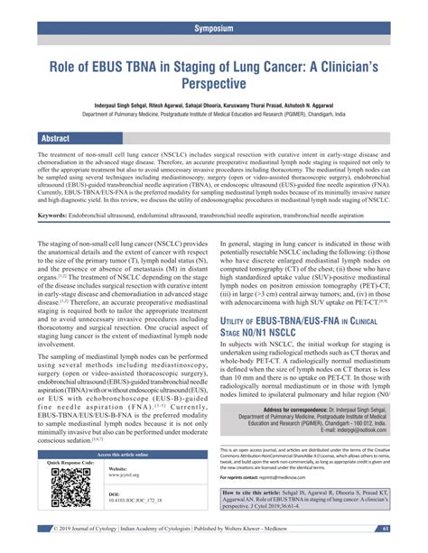 Pdf Role Of Ebus Tbna In Staging Of Lung Cancer A Clinicians