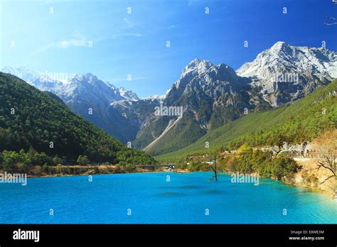 Yulong Snow Mountain Scenic Foothills Of The Blue Moon Valley Stock