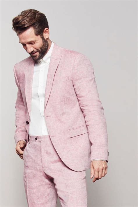 Men Linen Suits Summer Beach Party Wear 2 Piece Suits Linen Pink One
