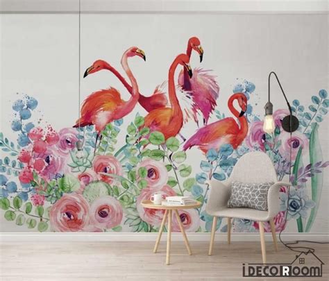 Nordic Watercolor Floral Flamingo Wallpaper Wall Murals Idcwp Hl 000571