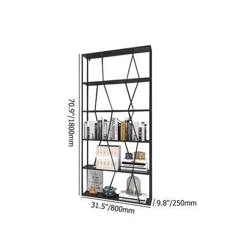 Black Modern Geometric Bookshelf Metal With 5 Tier Shelving