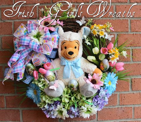 My valentine red burlap wreath was still up and yes, i know it's may! Lamb Winnie the Pooh Easter Wreath Spring Wreath Gerbera ...