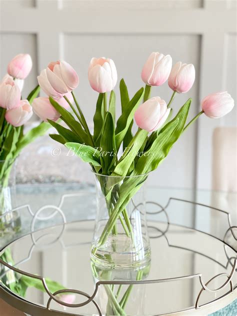 Light Pink Real Touch Tulips Modern Arrangement Centerpiece Floral