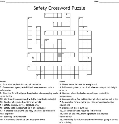 Safety Crossword Puzzle Wordmint