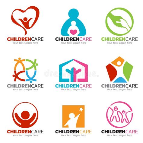 Children And Care Logo Vector Set Design Stock Vector Illustration Of