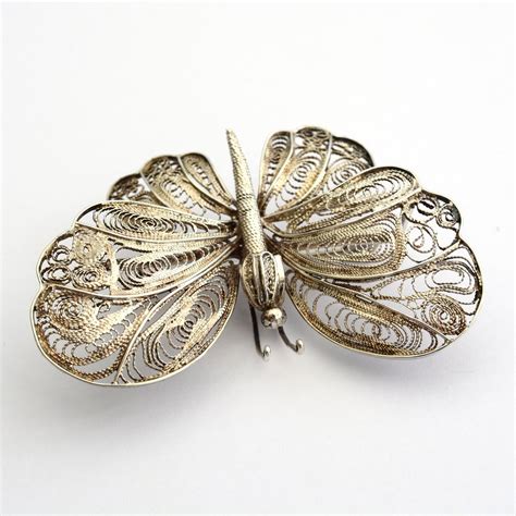 Antiques Atlas Silver Filigree Butterfly Brooch C1950s