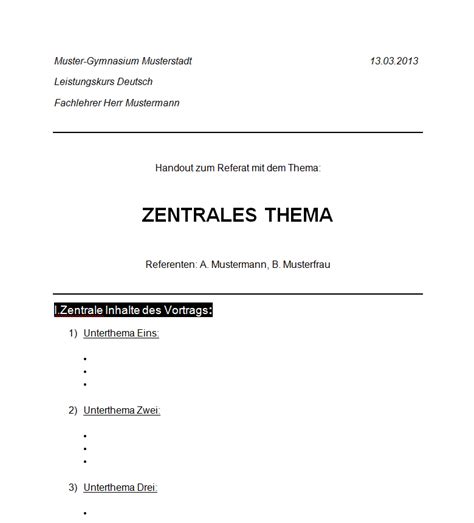 This is very handy if you need to carry with printed slides for reference or just to review something, verify and correct the slides, or give a copy to your audience at the same time that you. Handout Muster und Beispiel: kostenlose Vorlage zum Download