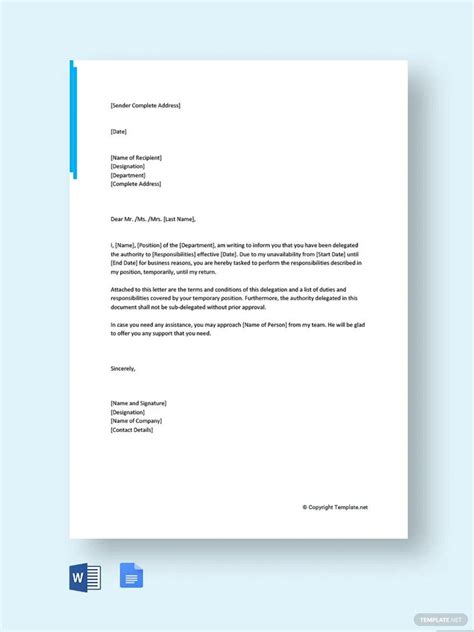 Authority Delegation Letter Template In Ms Word Gdocslink Pages