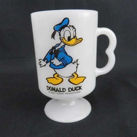 Donald Duck Milk Glass Pedestal Coffee Mug 8 Oz Vintage Walt Disney Productions Coffee Cup