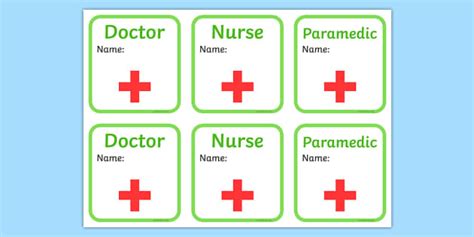 Hospital Id Template Badges Classroom Roleplay Resources