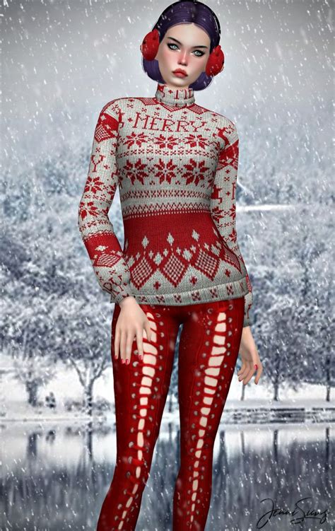 💎lovely Magic💎passion Flower Sims 4 Turtle Neck Christmas Sweaters