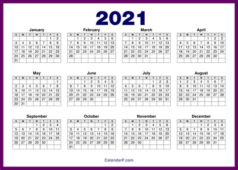 2021 Calendar Printable Free Hd Purple Calendarp Printables