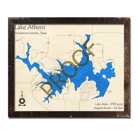 Lake Athens Texas 3d Wooden Map Framed Topographic Wood Chart