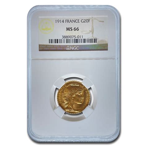 Buy 1914 France Gold 20 Francs Rooster Ms 66 Ngc Apmex