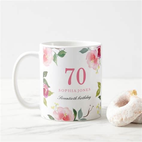 Pretty Pink Elegant Floral 70th Birthday T Coffee Mug