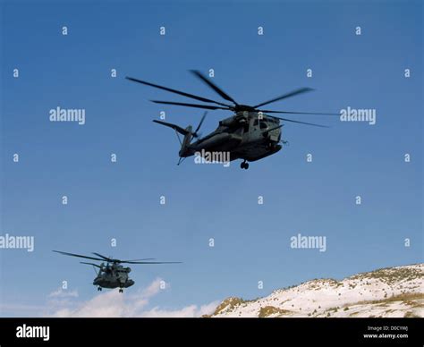 Two Us Marine Corps Ch 53e Super Stallion Helicopters Roar Into The