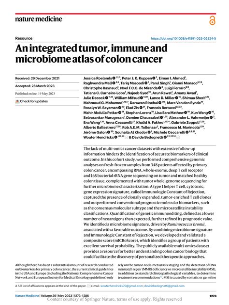 Pdf An Integrated Tumor Immune And Microbiome Atlas Of Colon Cancer