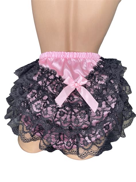 Adult Sissy Baby Pink Nylon Tricot Panty Brief With Black Lace Back Size Medium Etsy