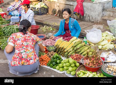 Vegetable Stall On Street Market In Yangon Rangoon Myanmar Burma