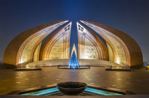 Pakistan National Monument At Night The Four Big Petals Represent The