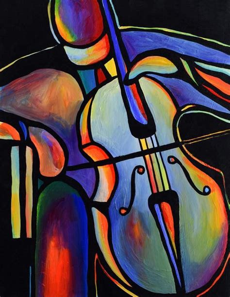 22 X 28 Original Acrylic Painting Abstract Art Musician Music Cello