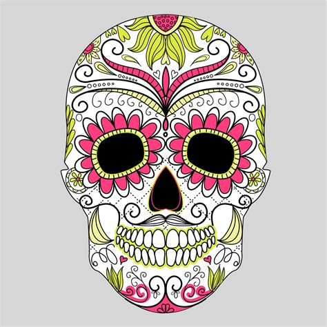 Day Of The Dead Colorful Skull With Floral Ornament2