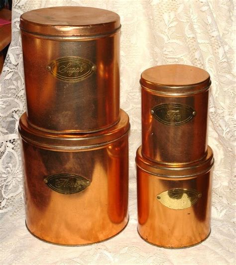 Vintage Tin Copper Canister Set Coffee By Dhcountrycollectible