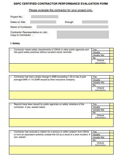 13 Free Contractor Evaluation Form Samples In Ms Word Pdf