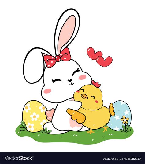 Cute Baby Bunny White Rabbit Hug Baby Smiley Vector Image