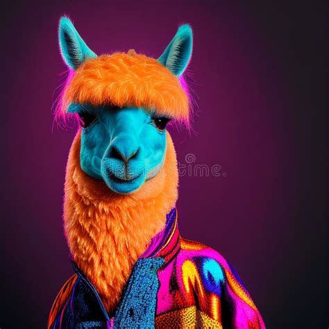 Realistic Lifelike Alpaca In Fluorescent Electric Highlighters Ultra
