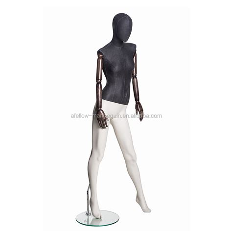 Black Linen Fabric Adjustable Dress Form Female Mannequin With Wooden