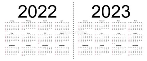 Simple Editable Vector Calendars For Year 2022 2023 2024 Week Starts