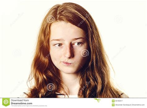 Young Teenage Girl Closeup Portrait With Different Emotions Stock Image