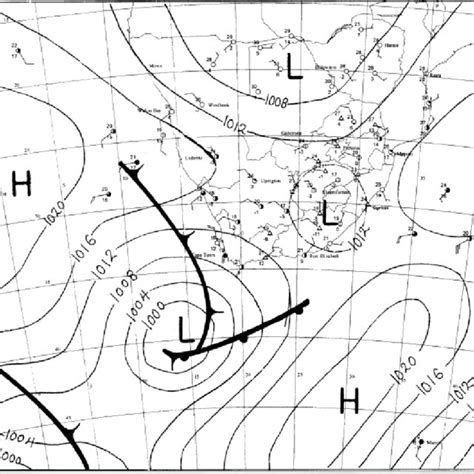 Surface Synoptic Weather Map Showing A Cold Front Approaching South